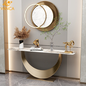 Venta al por mayor Home Living Room Console Table Gold Brushed Steel Base con <span class=keywords><strong>Pandora</strong></span> Sintered Stone Top Wall Table Durable - Product Image 2
