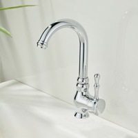 Robinet de lavabo HONGDEC en chrome poli avec poignée design nœud de bambou, bec haut arqué et base en céramique pour lavabo sur plan