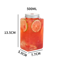 Botella de plástico transparente desechable de 16OZ y 500ml, botella de plástico para refrescos, para llevar zumo, gruesa, web, leche sucia, té, cuadrada