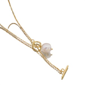 สร้อยคอแฟชั่นเรียบง่าย สแตนเลสสตีล ประดับมุกธรรมชาติ - Product Image 2