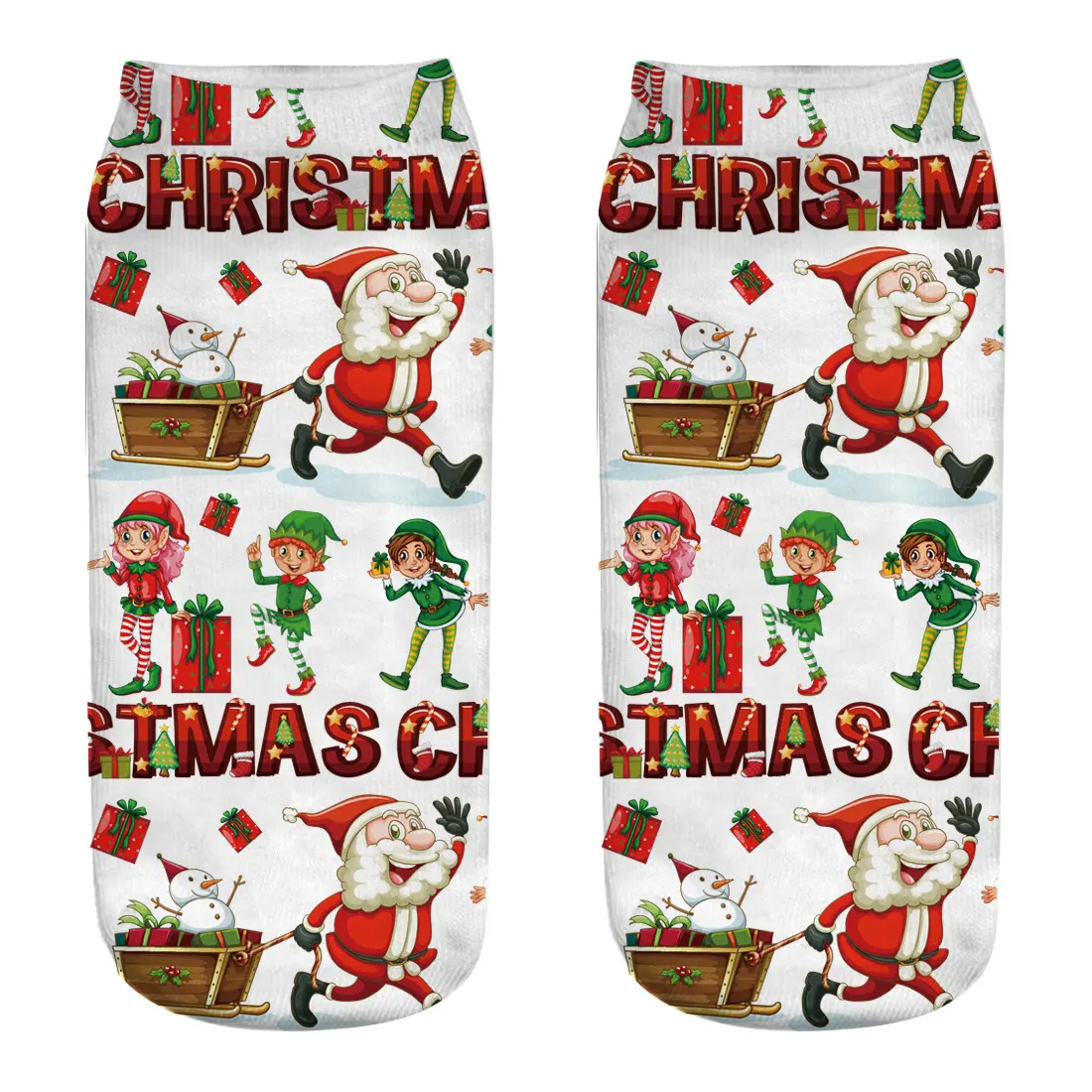 Customized Own Logo Colorful Sublimation 3d Printing Ankle Socks For Christmas