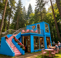 Commande en gros de maisons conteneurs préfabriquées à deux étages, y compris balcon en verre et terrasse en bois, pour cabanes de station balnéaire en montagne