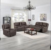 HOMERS Manuelles Relaxsofa-Set 3+2+1 aus Echtleder mit Drahtlosem Ladegerät, Massagefunktion und Drehbarem Holzrahmen