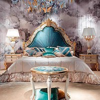 Französischer Stil Massives Mahagoni-Holzbett mit Muscheleinlagen und Parkett-Intarsien 18-Meter Doppelbett Multifunktional Chinesische Herstellung