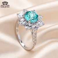 EMEJEWE Bague Halo de Luxe Personnalisée en Moissanite Ronde Paraiba 1-3 carats, en Argent Sterling S925, pour Femme, Fiançailles, Mariage, Soirée