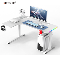 Bureau de jeu Beisijie avec éclairage LED RVB, bureau d'ordinateur pour joueur, table de jeu, table blanche en forme de L, coin en option