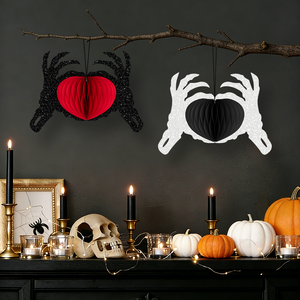 Adorno Colgante de Panal de Abeja para Halloween, Mano de Monstruo Espeluznante con Corazón, Decoración de Papel para Fiesta de Halloween y Hogar - Product Image 5