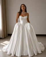 Robe de mariée élégante en satin Ruolai HL806, sans manches, taille basque drapée, grande taille, style princesse