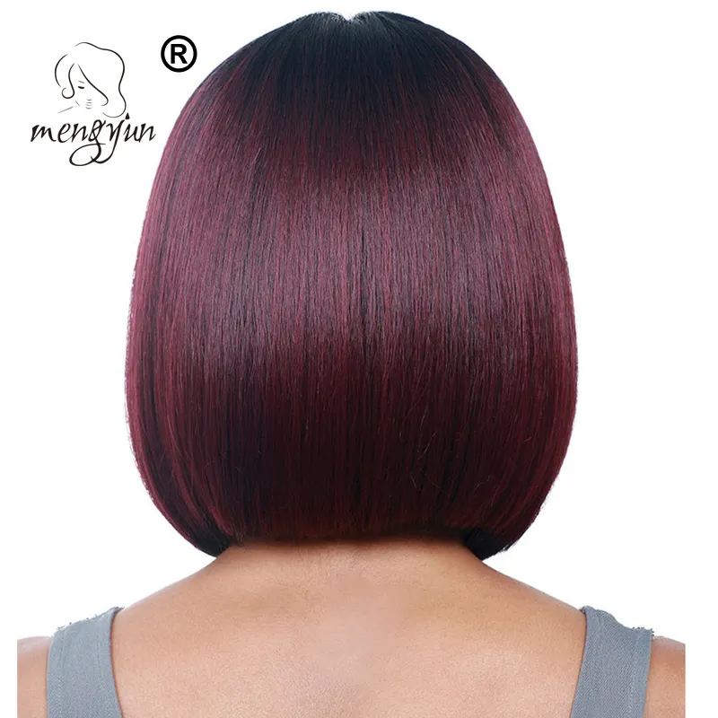 Cheap Best Quality Short Brown/Burgundy/Gray Synthetic Hair Wigs Ombre 2 Tone Straight Bob Synthetic Wigs For Women