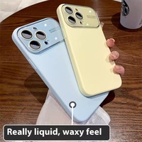 Étui de protection de luxe en silicone liquide pour téléphone avec grande fenêtre, coque de téléphone portable pour iPhone avec film de protection d'objectif
