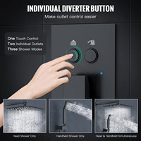 Panneau de douche mural noir mat avec bouton-poussoir, pommeau de douche pluie 10 pouces haute pression, ensembles de douche murale