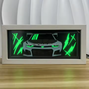 Nouveau produit innovant 7 couleurs lampe clignotante boîte à lumière en bois en forme <span class=keywords><strong>de</strong></span> voiture 3D LED veilleuse lampe visuelle créative pour les amateurs <span class=keywords><strong>de</strong></span> sport - Product Image 1