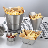 Seau à frites en acier inoxydable en gros, bar à glaces, collations, seau à poulet, panier à nourriture frite pour restaurant