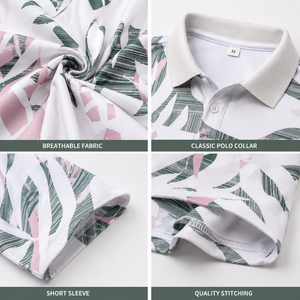 Polo de Golf Personalizado Premium para Hombre con Estampado de Hojas Tropicales, Ropa de Resort de Marca Privada con Tecnología de Absorción de Humedad, OEM - Product Image 3