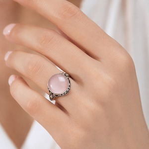 Literary <b>pink</b> floral border exaggerated ring, women's retro jewelry <b>gifts</b> - Product Image 2