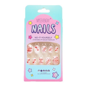 24 piezas de uñas desmontables para niños lindas puntas de dibujos animados corazón conejito chica pegatinas de uñas falsas terminadas - Product Image 5