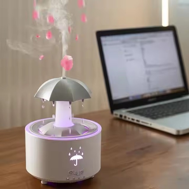 New Umbrella Ultrasonic Humidifier Desktop Colorful LED Lamp Aroma Diffuser Rotating Rain Droplet Diffuser With Remote Control