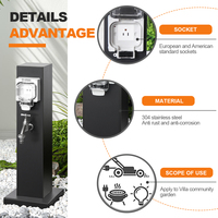 Garantie de 2 ans, Prise multi-normes internationales, Poteau vertical tout-en-un pour l'eau et l'électricité, Acier inoxydable 304, Résistant à la pluie et au gel