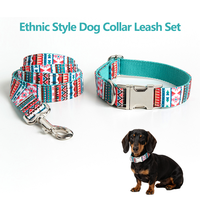Ensemble collier et laisse pour chien imprimé style ethnique, kit de promenade pour animaux de compagnie, collier et laisse pour chien avec boucle argentée, dropshipping pour usage quotidien du chien