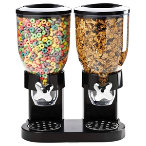 Cereal Dispenser Dual Cereal Container Dispenser 2L Cereal Dispenser Dry Food Storage Container Double Chamber Dual Control Household Kitchen Storage Bottles