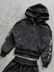 Set felpa 500 Gsm con cappuccio e pantaloni sportivi da uomo con tuta in Spandex e tuta ricamata svasata 5XL Desig - Product Image 2