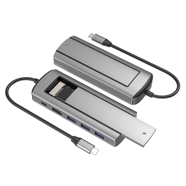 6 in 1 M.2 SSD Case USB C HUB 4K 60Hz Type C USB3.0 Port Splitter Dock with Hard Drive Enclosure for Desktop Laptop Adapte