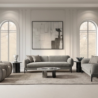 Sofá Circular Tapizado en Tela Gris Vintage con Sillón Giratorio