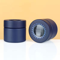Pot en verre anti-odeur de 3,5 g, vide, bleu foncé, rond, pour fleurs, avec couvercle loupe en plastique et sécurité enfant pour bonbons gélifiés