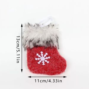 Rouge gris laine <span class=keywords><strong>bas</strong></span> de noël impression ornement suspendu pour la décoration de la maison festive en peluche arbre de noël décor vacances cadeaux bonbons - Product Image 2