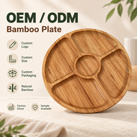 Plateau de service multi-compartiments en bambou naturel, plateau alimentaire personnalisé avec logo pour les collations, les fruits, les fêtes