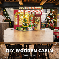 Kit de maison de poupée DIY de Noël avec lumière LED, modèle de boutique miniature en bois à assembler, cadeau artisanal pour la décoration de la maison pendant les fêtes