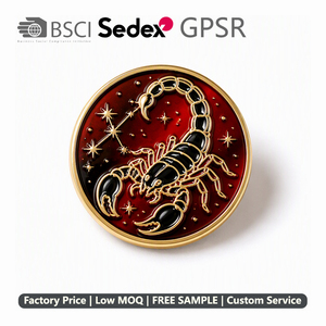 Broche personnalisée en émail dur, motif queue de Scorpion du zodiaque, plaquée or, pour revers de veste, MOQ 50 pièces, idéale comme cadeau horoscope - Product Image 1