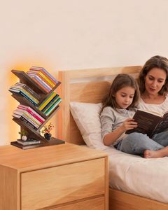 Bureau et étagère à livres modernes avec éclairage LED pour salon, en MDF, taille et couleur personnalisables - Product Image 1