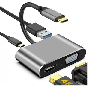 Hub USB C 4 en 1 <span class=keywords><strong>a</strong></span> HDTV 4K <span class=keywords><strong>VGA</strong></span> USB 3.0 Adaptador de Carga Tipo C de 100W PD para MacBook Pro/Air - Product Image 1