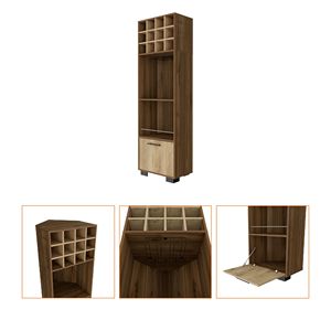 Mueble Bar con Capacidad para 12 Botellas, 2 Estantes y 1 Cajón, Madera Maciza de Caoba, Moderno, Independiente, Mueble de Almacenamiento - Product Image 6