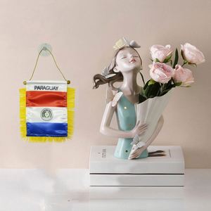 Mini Bandera Personalizada de Satén para Coche, Accesorios de Exhibición de Paraguay con Borlas Amarillas, Bandera Impresa Digitalmente - Product Image 2