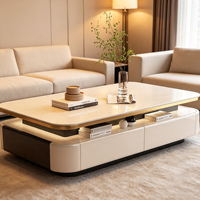 Table basse moderne avec plateau en pierre et structure en bois massif pour appartement, salon, mobilier de maison avec rangement, design écologique