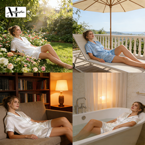 <span class=keywords><strong>Tissu</strong></span> brocart en <span class=keywords><strong>soie</strong></span> de mûrier biologique certifié Oeko-Tex, tissé, léger, pour femmes et filles, vêtements de nuit courts, élégant, costume de sommeil - Product Image 2