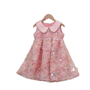 Summer Special Style Clothing Sleeveless Sequin Party Dress Flower Sweet Girls Dress