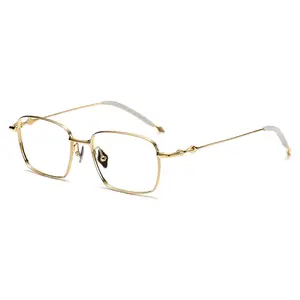 Aba Hot sell Designer Vintage Square Frame Gold Eyeglasses Frame Optical Frames Titanium Glasses For Myopia optic eye glas