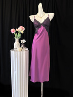 Ensemble de pyjamas sexy en satin de soie, dentelle violette de luxe, nuisette découpée dans le dos, vêtements de nuit, vêtements de détente, pyjamas romantiques