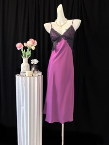 <strong>Beautiful</strong> Luxury Purple Lace Sexy Satin Silk Pajamas Set <strong>Robe</strong> Back Cutout Nightie Set Sleepwear Loungewear Romantic Pyjamas - Product Image 2