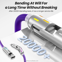 Chargeur USB à affichage LED ultra-rapide avec coude rotatif, 4-en-1 multi-appareils, câble de charge pour téléphone portable et imprimante de type C
