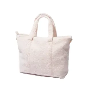 Stock No MOQ M L Cream Winter Autumn Small Fuzzy Cute Fluffy Soft Bag Adorable Office Custom Women's Handbag Teddy Tote Bag