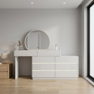 Modern Makeup <b>Vanity</b> Table with <b>Lighted</b> <b>Mirror</b> and Storage Drawers for Bedroom Furniture - Product Image 3