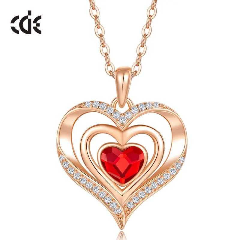 Red 925 Sterling Silver Necklace Love Heart Illusion Vermeil Gold Plated Jewelry