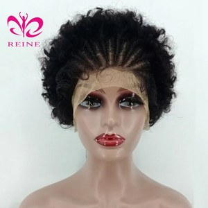 Pelucas de Cabello Humano Afro Rizado para Mujer, Trenzadas, con Frente de Encaje HD 13x4, con Cabello de Bebé, 250% de Densidad, Cabello Indio Virgen, 8 Pulgadas - Product Image 3