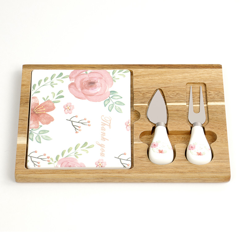 Образцы представлены, Прямая продажа с бесплатной фабрики, разделочная доска для сыра из дерева акации и керамики, подходящий нож и вилка для сыра