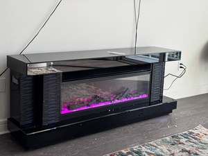 Soporte <span class=keywords><strong>de</strong></span> TV <span class=keywords><strong>de</strong></span> Cristal <span class=keywords><strong>de</strong></span> Lujo <span class=keywords><strong>de</strong></span> Alta Calidad con LED Multicolor, <span class=keywords><strong>Espejo</strong></span> <span class=keywords><strong>de</strong></span> Cristal para Sala <span class=keywords><strong>de</strong></span> Estar, Chimenea - Product Image 2