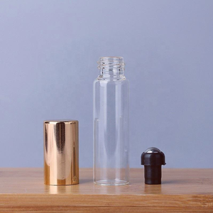 Glass <b>Roll</b> <b>On</b> Bottle Clear Body Gold Cap Personal Care <b>Perfume</b> Sample Tester Cylinder Shape - Product Image 5